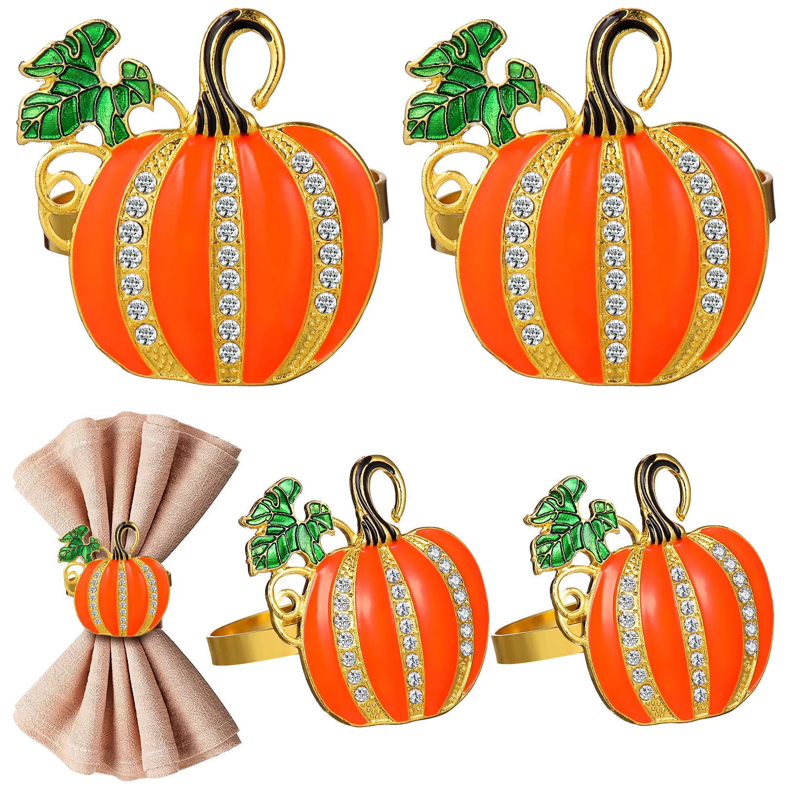 

4Pcs Pumpkin Napkin Rings Alloy Fall Napkin Buckle for Halloween Party Decorations Dinner Table Settings Lovely Tissue Buckles