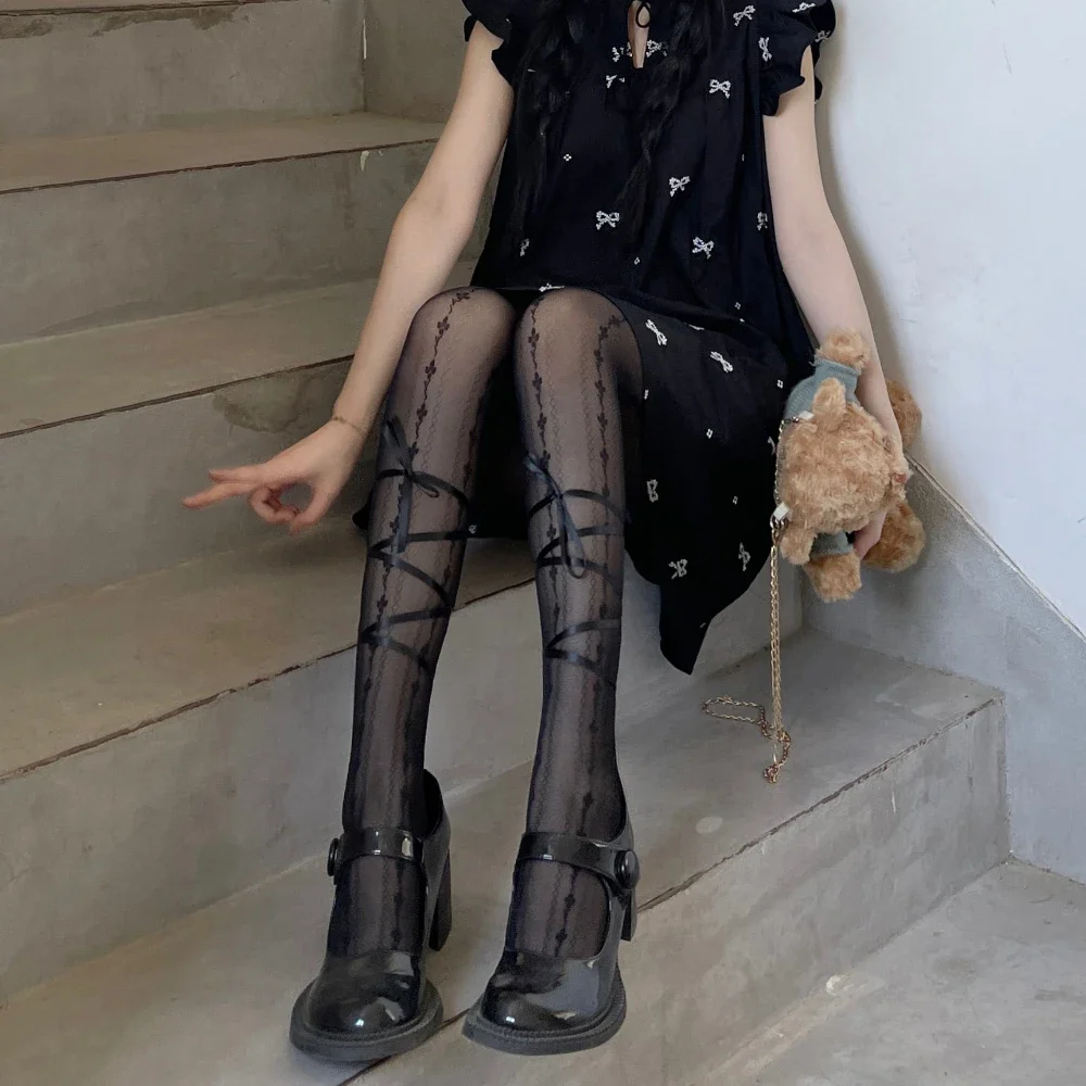 Süße Mädchen Strumpfhosen Strumpfhosen Ballett Stil Bandage Bowknot Oberschenkel Hohe Strümpfe Strumpfhosen JK Lolita Kawaii Süße Strumpfhosen Strumpfhosen