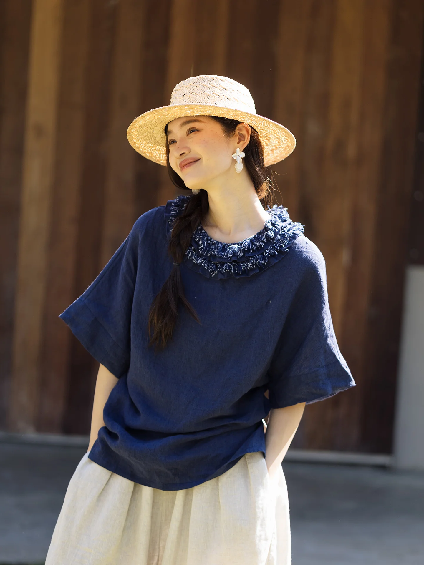 

Женский комбинезон с цветочным принтом и аппликацией, из тканого льна, с рукавом до локтя, дизайн «138 Богов»