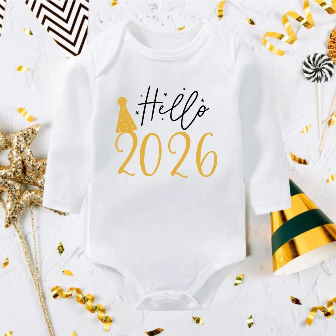 

Hello 2026 Newborn Baby Bodysuit Cotton Long Sleeve Infant Rompers Body Baby Boys Girls New Year Ropa Clothes Christmas Gift