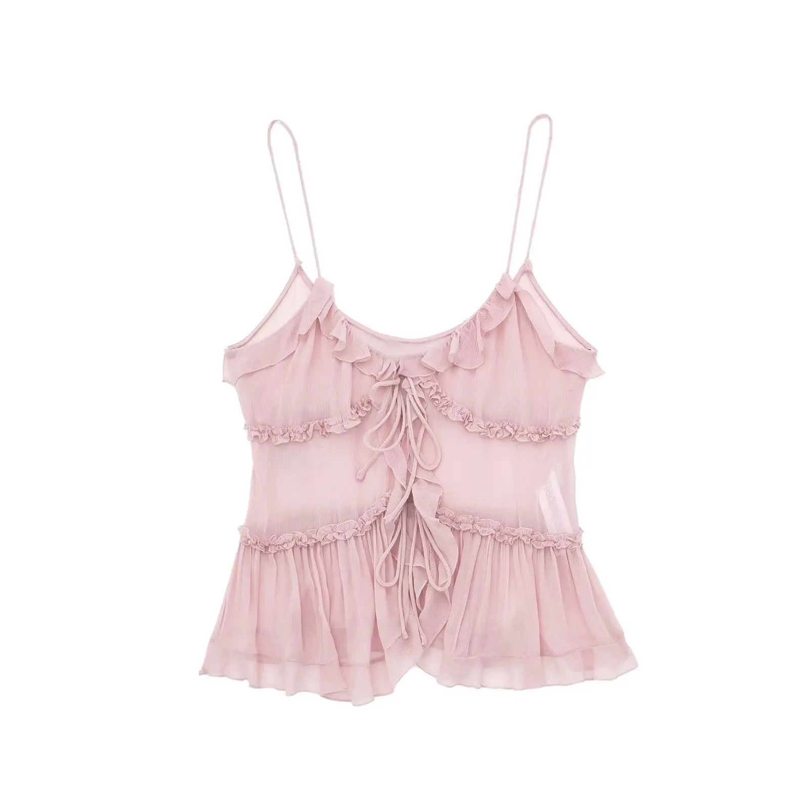 Women's European and American semi-transparent layered decoration tank top
