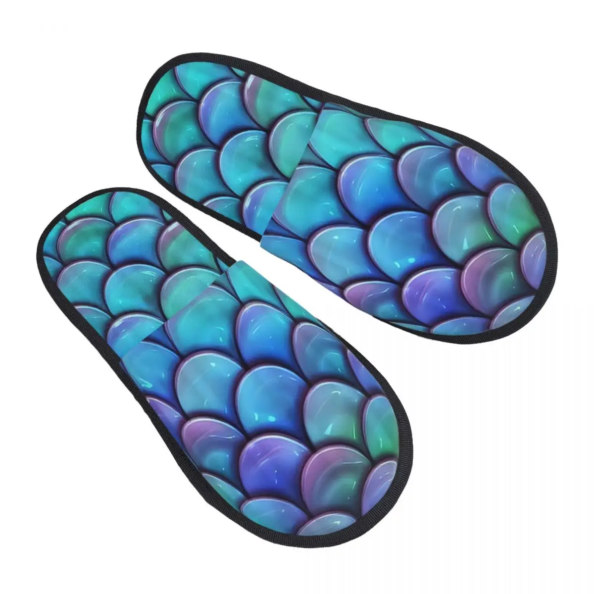 

Mermaid Teal Fish Scales Slipper For Women Men Fluffy Winter Warm Slippers Indoor Slippers