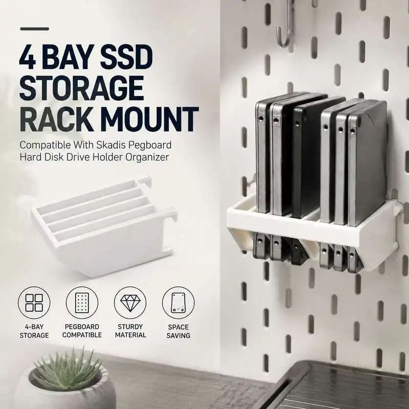 4 Bay SSD Storage Rack Mount Compatible With Skadis Pegboard Hard Disk Drive Holder Organizer