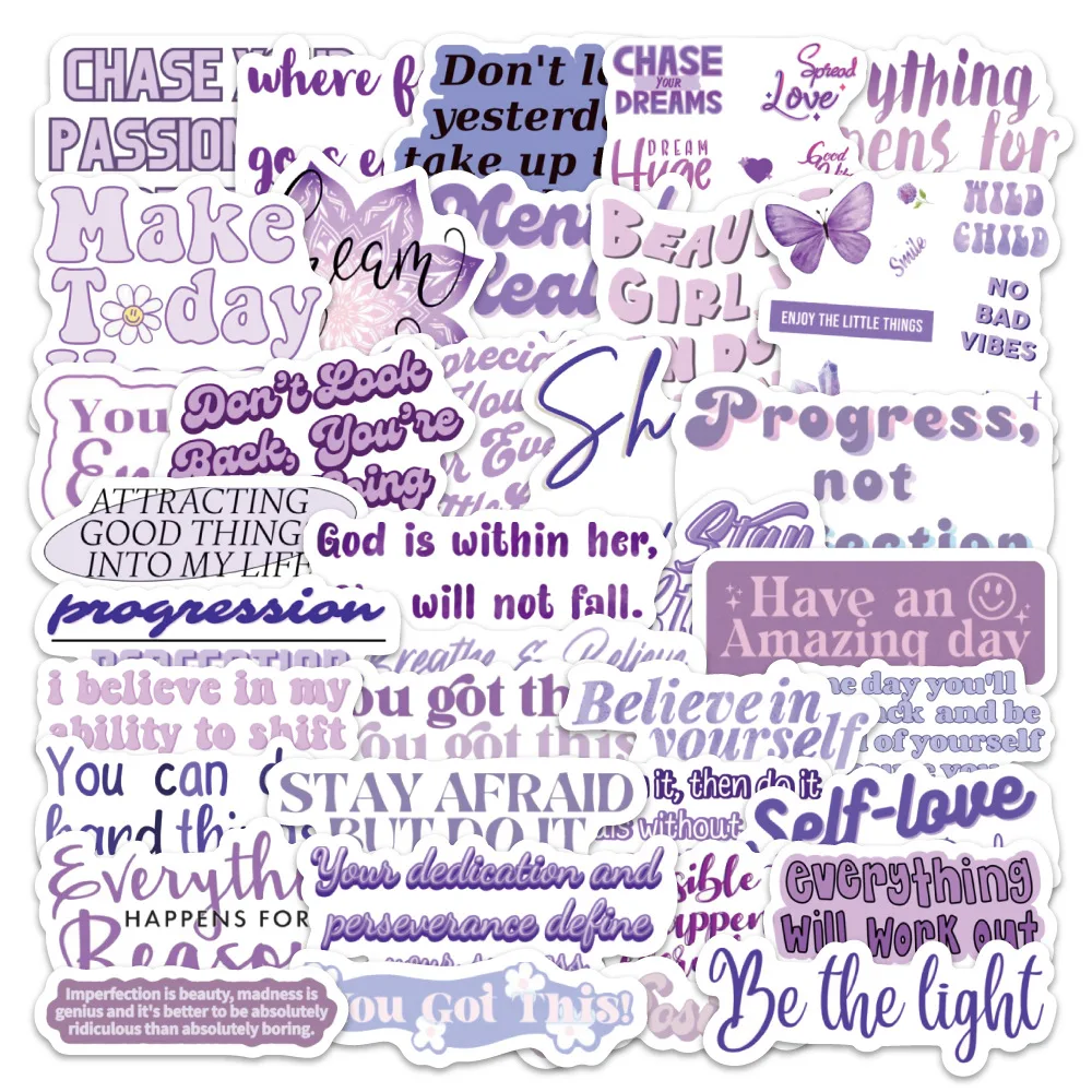 

10/50PCS Purple Inspirational Text Ins Style Stickers Decorate Refrigerator Luggage Guitar Waterproof Stickers Kids Toy