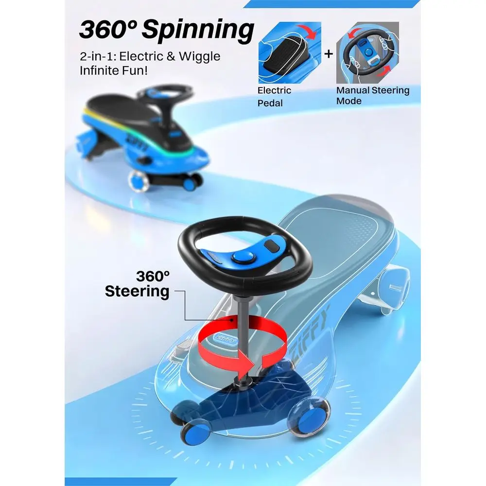 Elektryczny autko-koszulka 45W 5.5A z podświetleniem, pedałami, akumulatorem, funkcją 2w1, 2 prędkości, zabawka do jazdy, zabezpieczenie przed przewróceniem