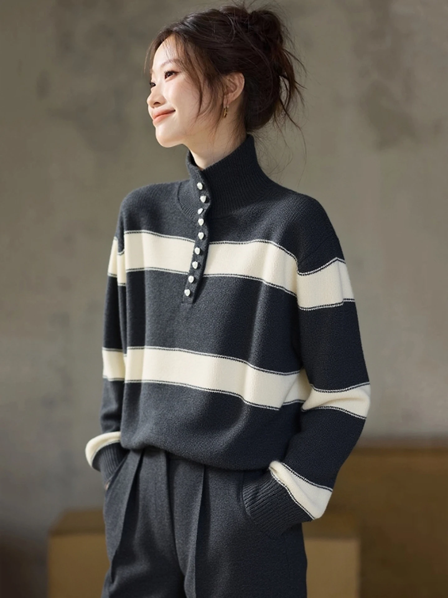 

Ele Oversized Long Sve Camere Knitwear Color Blo Design Winter Faion Women's Premium Quali Sweater Sli Com...