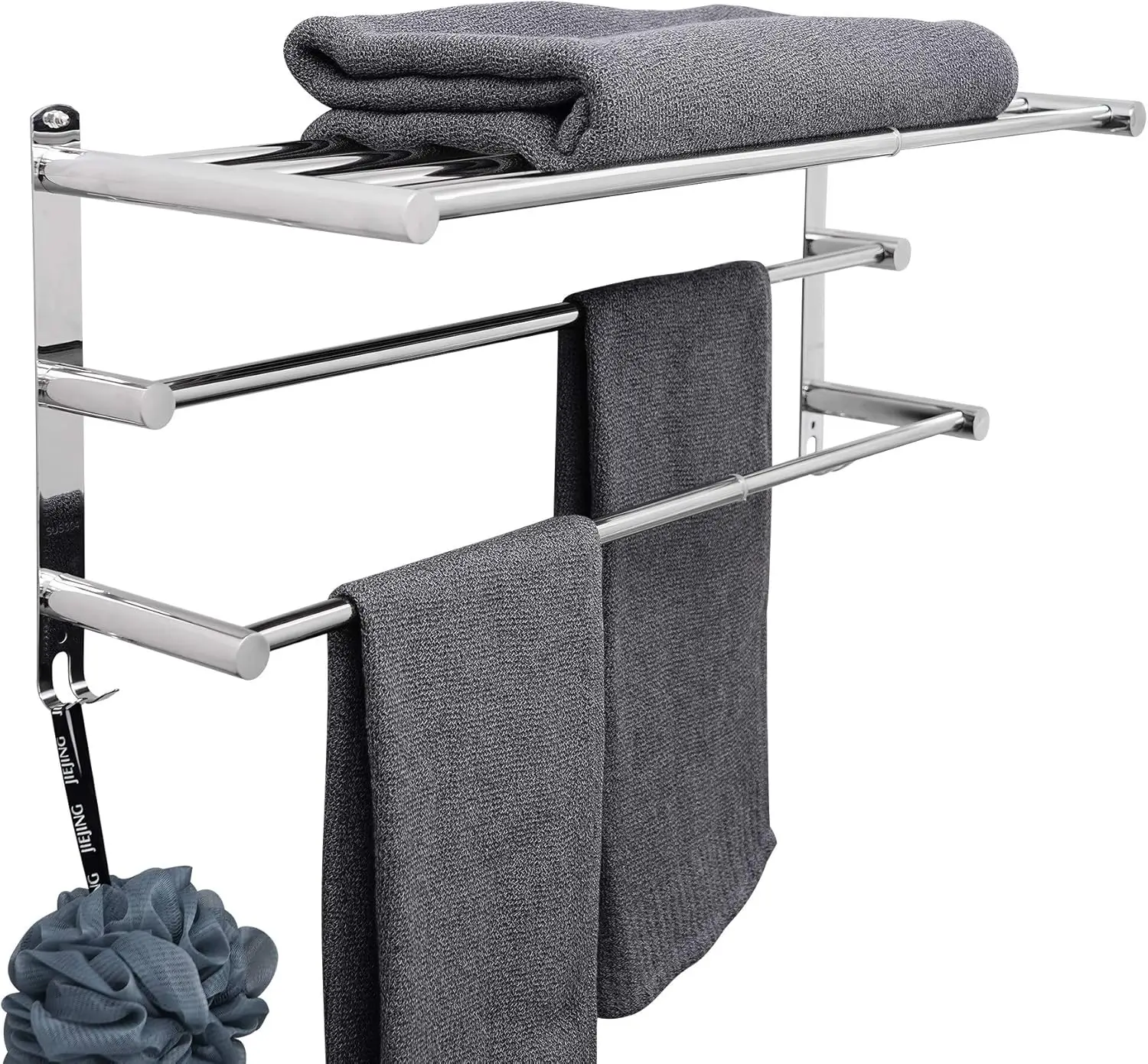 

Выдвижная вешалка для полотенец с 3-ярусной полкой, из нержавеющей стали, настенная, экономит место, для ванной и кухни