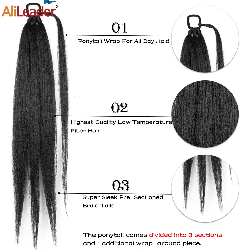 26 Polegada extensões de cabelo sintético trançado rabo de cavalo para mulheres ombre yaki trançado rabo de pônei com laço de cabelo fibra de baixa