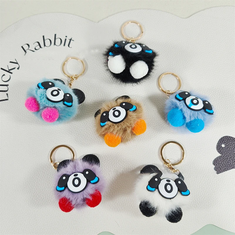Creative New Cute Colored Panda Pendant Keychain Soft Cartoon Faux Fur Ball Keyring Car Key Chain Bag Pendant For Kids Gift