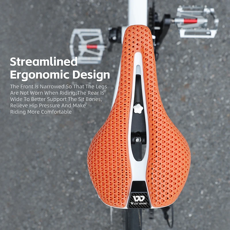 WEST BIKING Full T700 Carbon Fiber White Bicycle Saddle 3D Printed Zoned Shock Absorbing Honeycomb Resin Seat Racing Bike Saddle