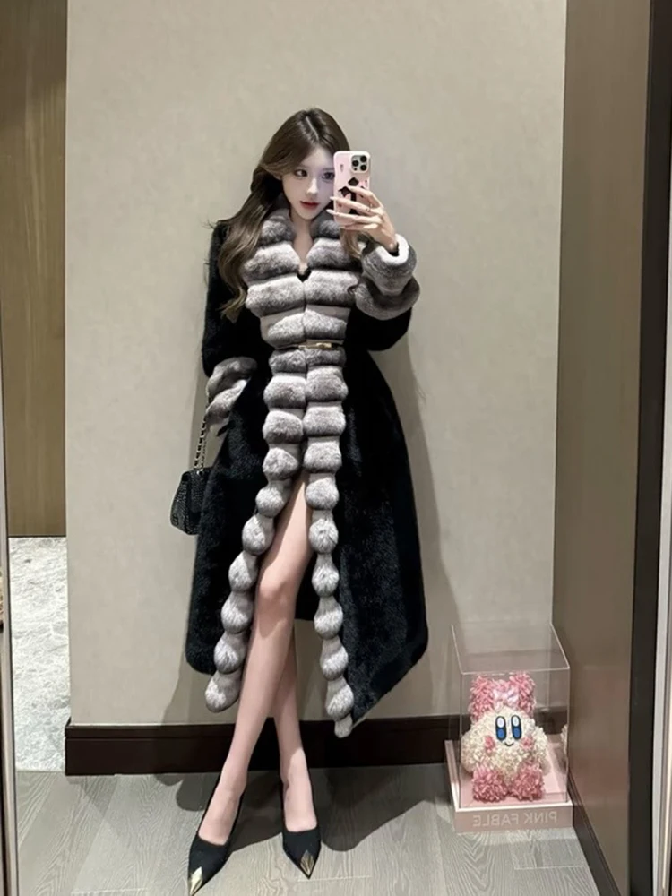 

Winter Long Turn Down Collar Faux Fur Coat Jacket Women Long Sleeve Sheepskin Overcoat Female Big Fur Collar Warm Thick Outwears