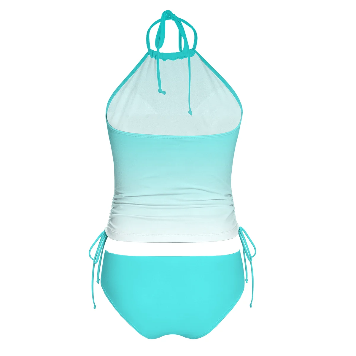 

Womens Halter Neck Crop Tankini Top With Drawstring Detail Casual Beach Swimsuit