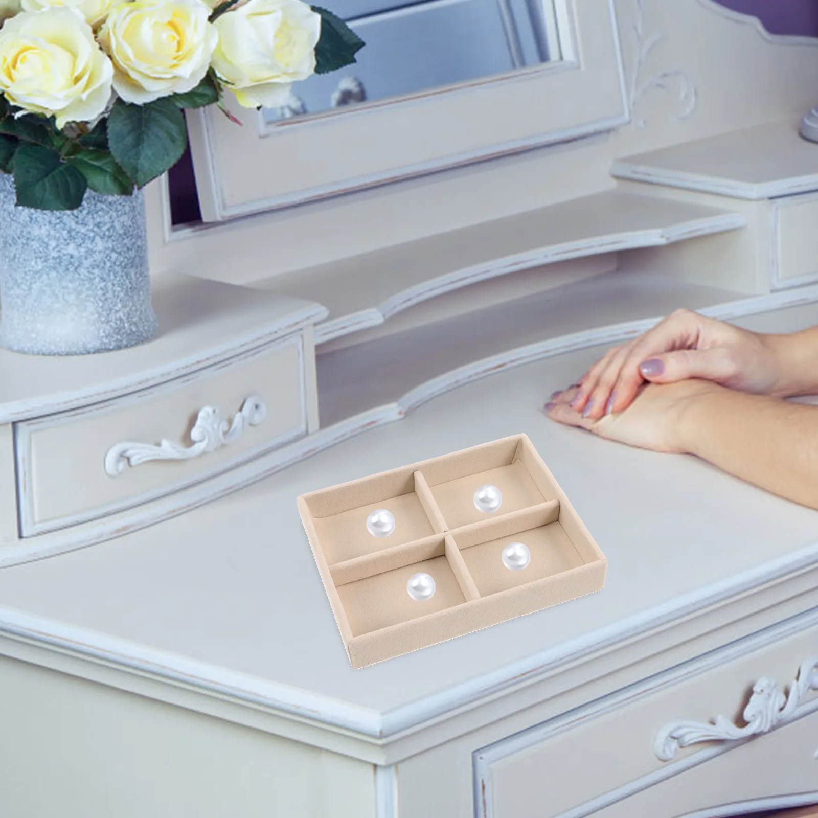 

Маленький органайзер для ювелирных изделий, лоток для колец, серег, браслетов, витрина, 4 сетки, многофункциональное хранилище для комода, витрины