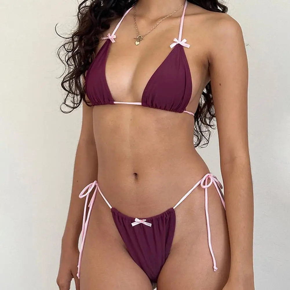 Senhoras cor sólida moda roupa interior brasileira casual mulher japonesa calcinha laço lounge bikini split maiô feminino