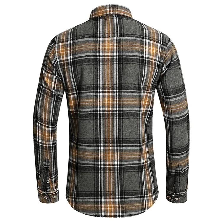 Camisa xadrez com bolso duplo vintage masculina, camisas formais de negócios, roupas sociais, moda, roupas de outono, 7XL