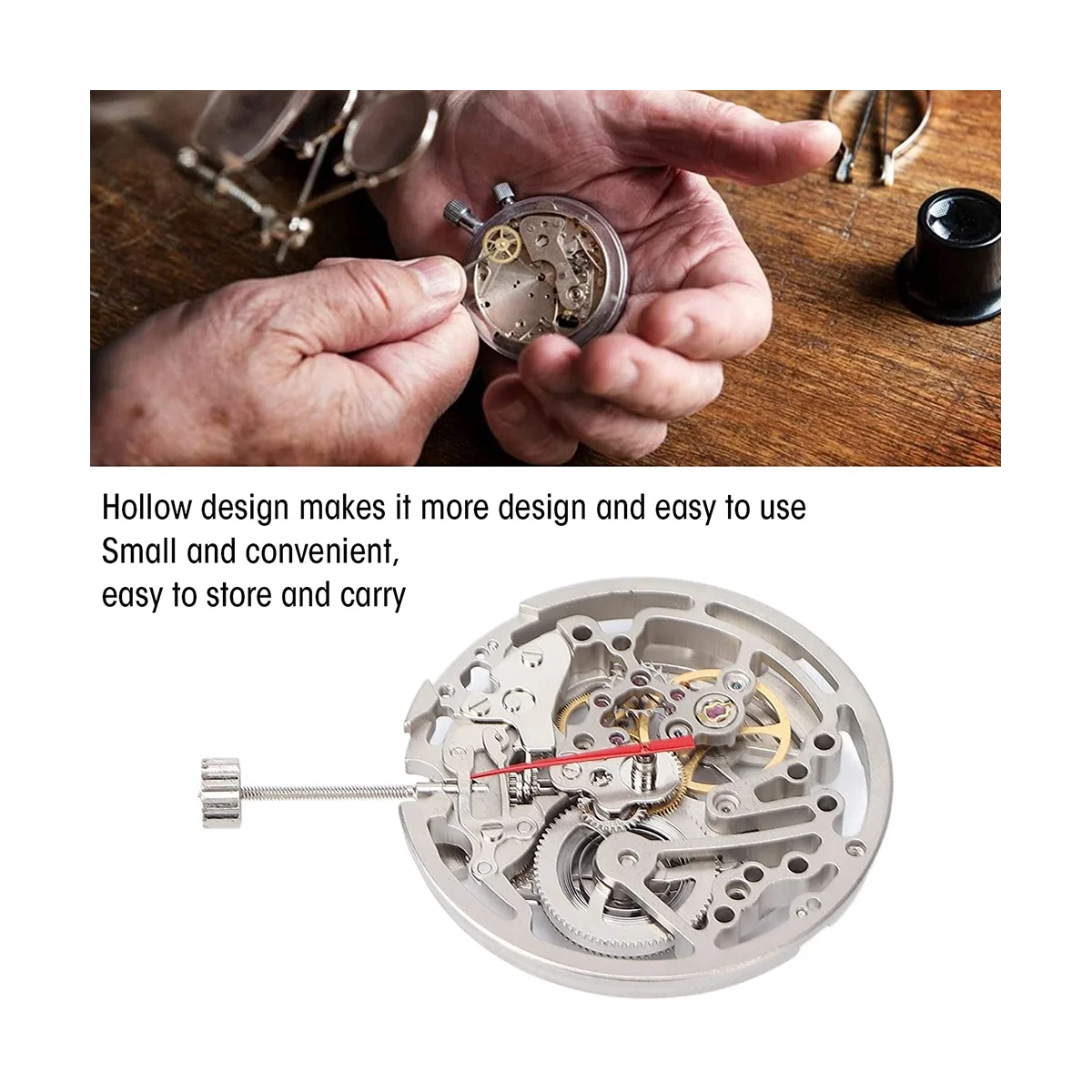 Automatic Mechanical Watch Movement,DIY Automatic Hollow Watch Movement with Plastic Storage Box ForOld Part