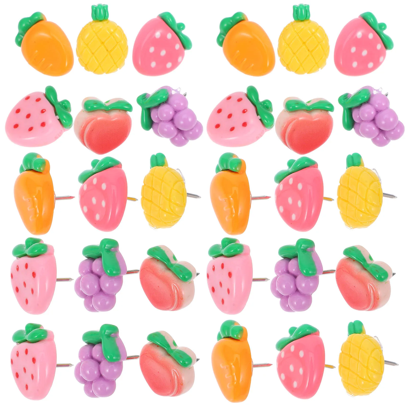 

30 Pcs Vegetables Fruits Push Pins Cute Metal Office Supplies Pink Hanging Thumbtacks Cork Board Tacks