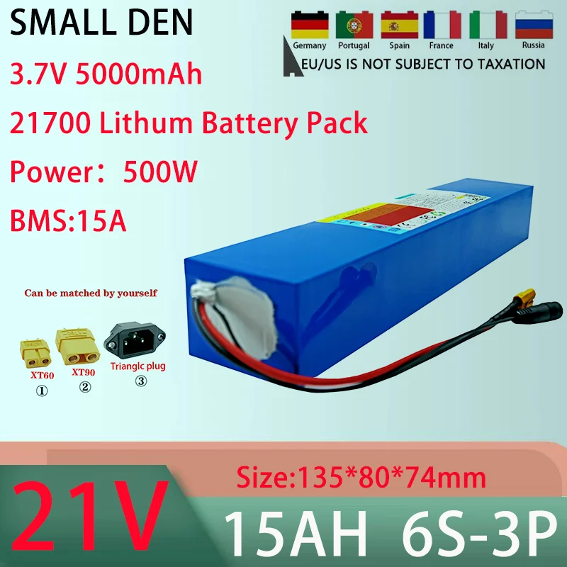 New 21V 15AH 6S3P 21700 lithium battery pack With 15A BMS 100-350W high-power rechargeable battery+25.2V 3A charger