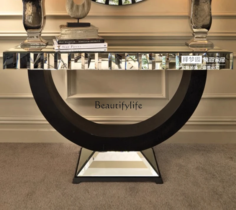 

Mirror furniture, European entrance table, glass entrance partition table