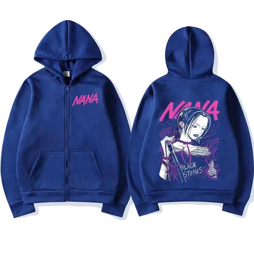 Anime Zipper Hoodie Jacket for Men and Women, Casual Oversized Sweatshirt, Vintage Zip Up Coats, Nana Osaki, Hot