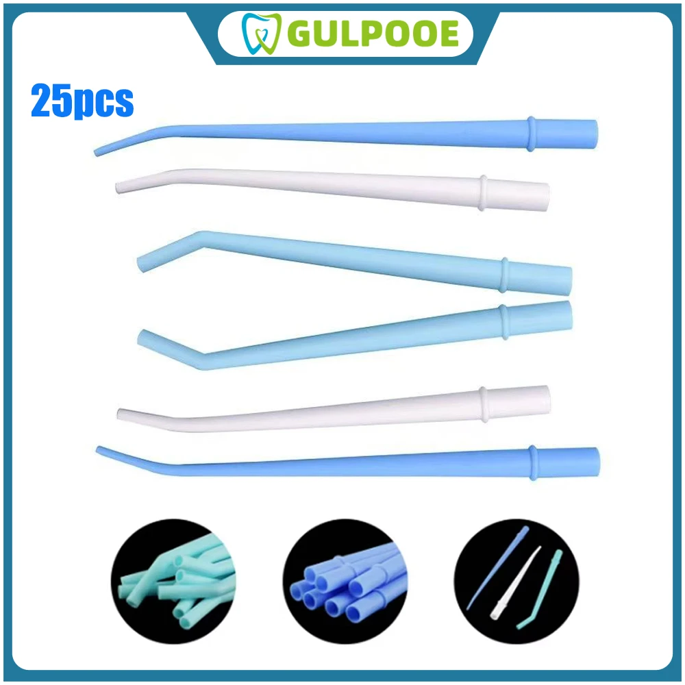 GULPOOE 25Pcs/Bag Dentistry Suction Tube Disposable Elbow Saliva Ejector Surgical Aspirator Dentisty Tools Plastic Curved Tips