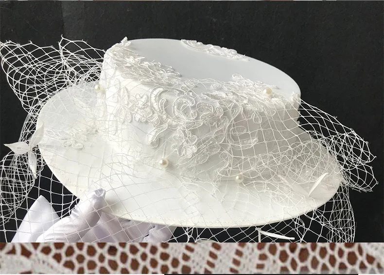 Vintage Wedding Hats White Lace Net Bridal Hats for Bridal Wedding Accessorie Sinamay Wedding Birdcage Veil Gloves Fascinator