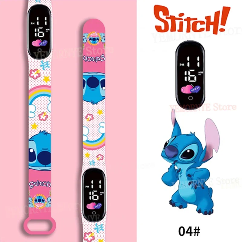 Disney Stitch Digital Kids' Watches Anime Figures LED Luminous Watch Touch Waterproof Electronic Sports Watch Kids Birthday Gift