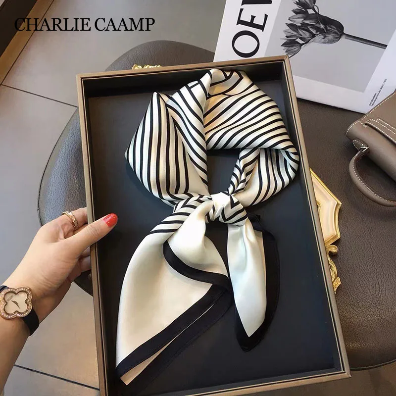 

Luxury Stripe Silk Square Scarf Women Neck Tie Shawl Wrap Female 70cm Neckerchief Hair Hand Headkercheif Hijab Bandana Girl Gift