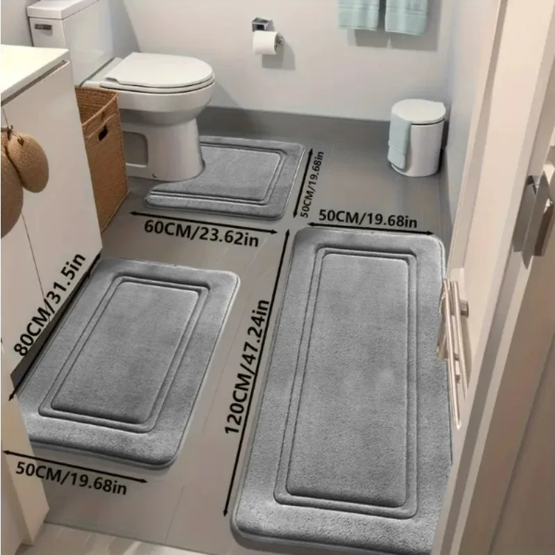 

Customizable 3pcs/set Household Non-Slip Bath Mat Absorbent Floor Rug for Bathroom Indoor Entrance & Bedroom Quick Dry