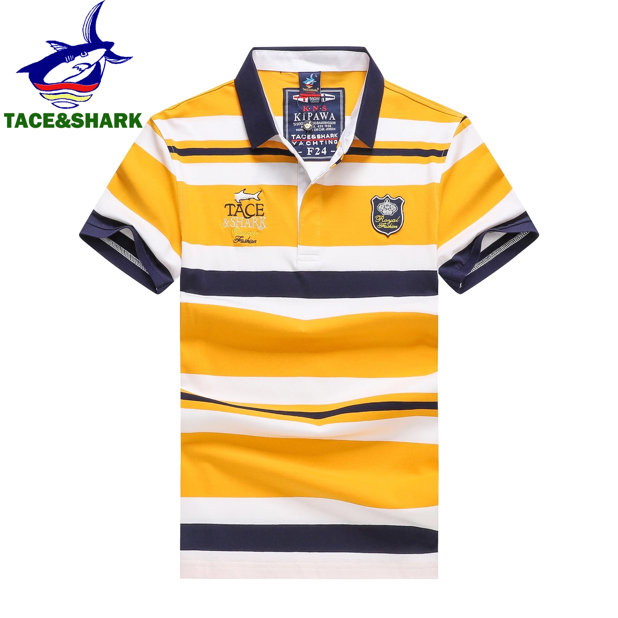 TACE&SHARK 2024 Summer Fashion Yellow Stripes Polo Shirt Brand Shark Camisa Masculina Mens Polos Shirts Clothing 3XL