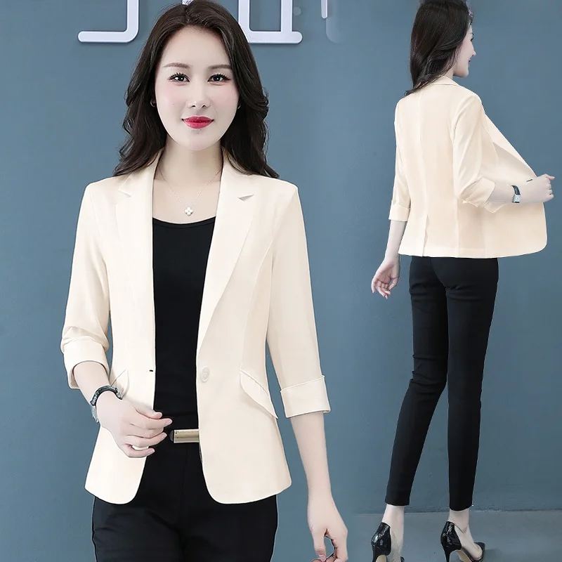 

Spring Autumn New Sle Women's Slim Fit Faionable Korean Version ort Sve Suit Jaet Ele Personali Top