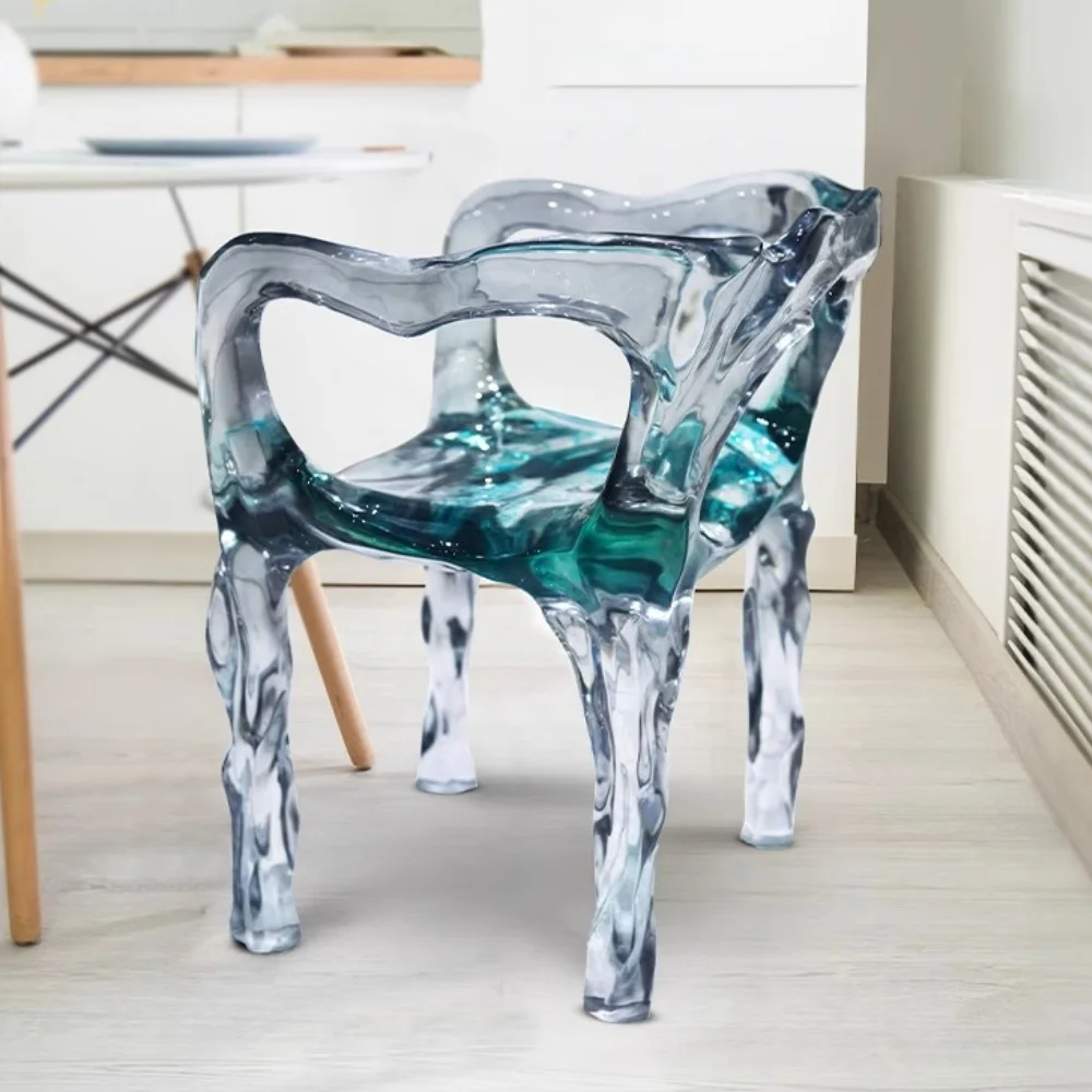 *Artistic Irregular Texture Epoxy Resin Armchair Waterproof & Scratch-Resistant for Modern Spaces