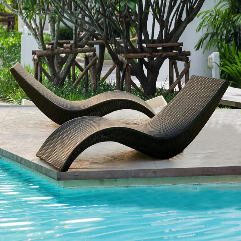 Outdoor Rattan Bed Leisure, Outdoor Waterproof And Sunscreen Courtyard Lounger, Villa, Swimming Pool, Rattan Bed, Beach Chair