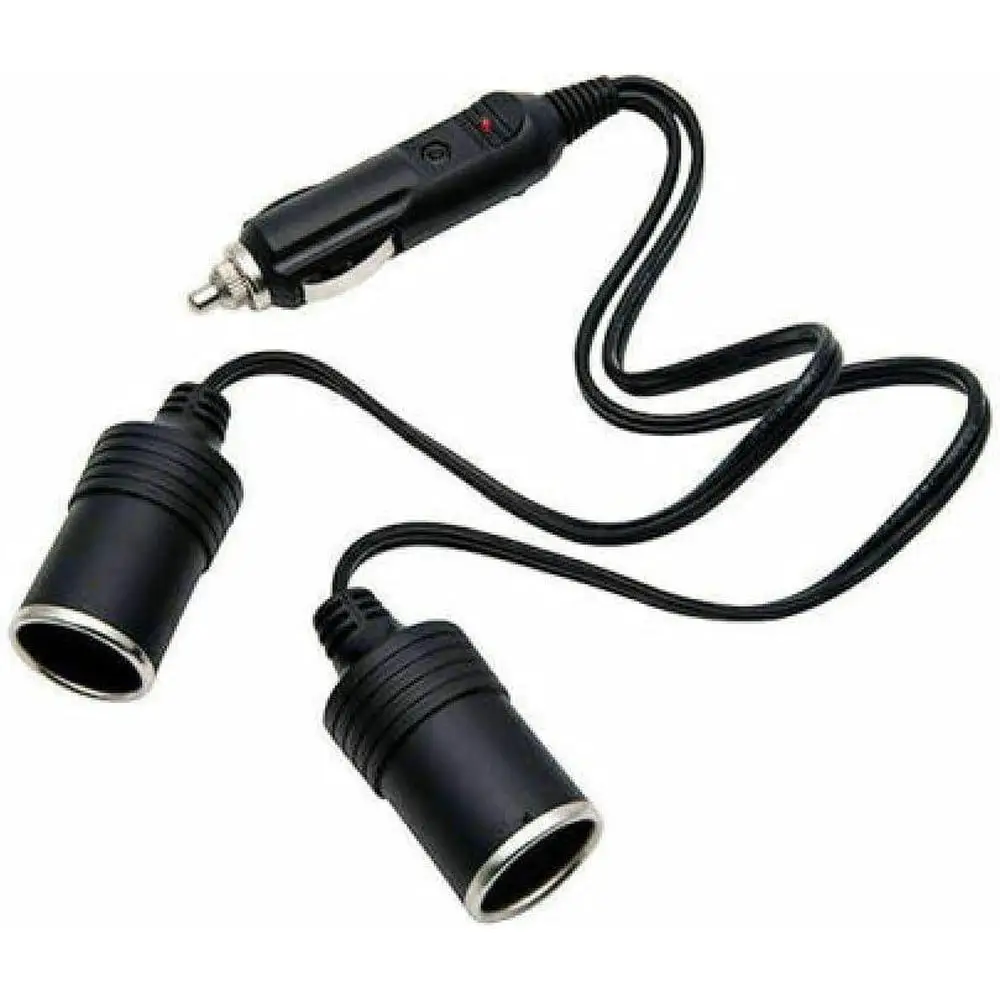 DC 12V USB Car Charge Twin Double Car Cigarette Lighter Socket Extension Lead Adaptor Splitter Male to 2 Female Universal