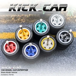 Kickcar-neumáticos de goma de 1/64 ruedas, Kit modificado de detalles de ejes de cinco garras para 1:64 Hotwheels, modelo de coche de juguete, Kit de ruedas, 4 unidades por bolsa