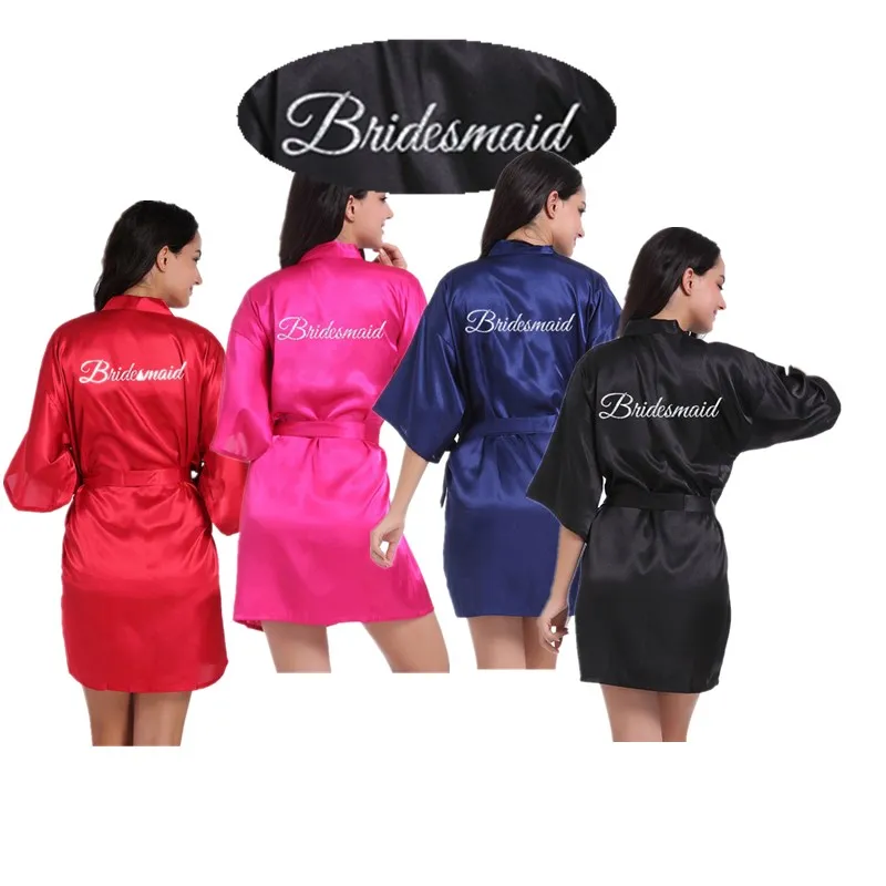 Wholesale Bridesmaid Silver Glitter Women Satin Kimono Robes For Wedding Party Short  Bath Sleepwear Bathrobes T141