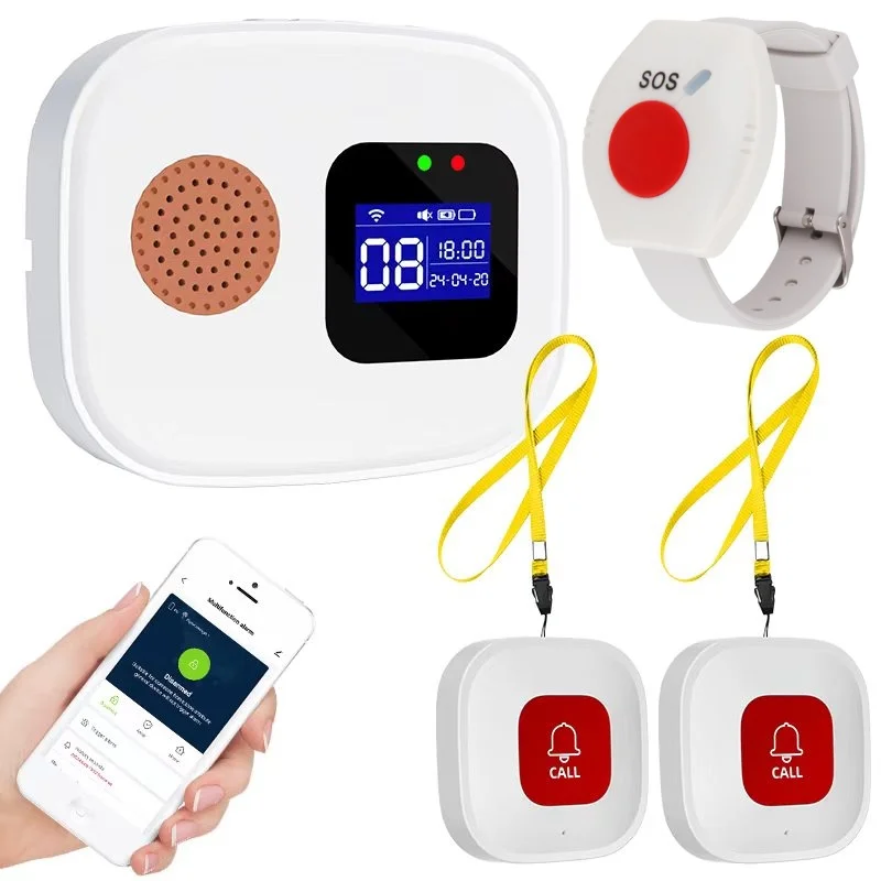 

Wireless Caregiver Call Button Alarm, Portable Caregiver Pager For Seniors Patients Bracelet Button & 1 Digital Display Receiver