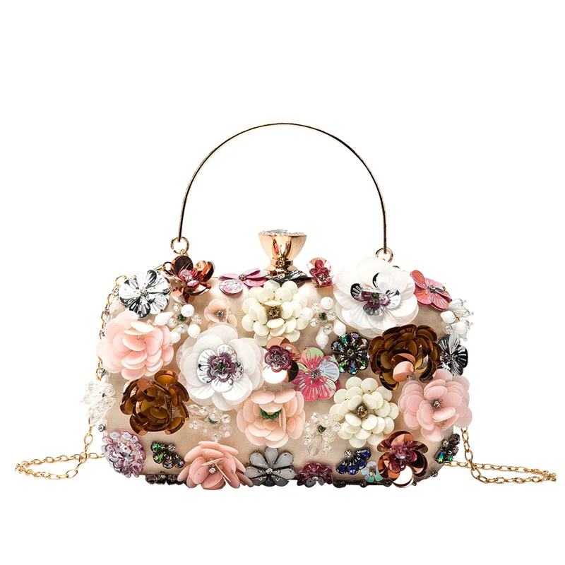 Dinner Handmade Beaded Flowers Banquet Bag Party Ladies Holding Bridal Wedding Bag Carteras De Mujer Carteras De Mujer De Bolsos