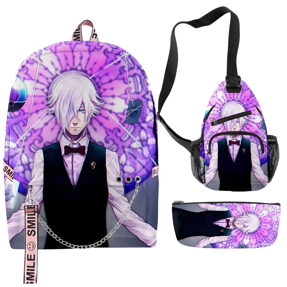 

Luxury Novelty Cool Death Parade 3D Print 3pcs/Set School Bags multifunction Travel Backpack Chest Bag Pencil Case