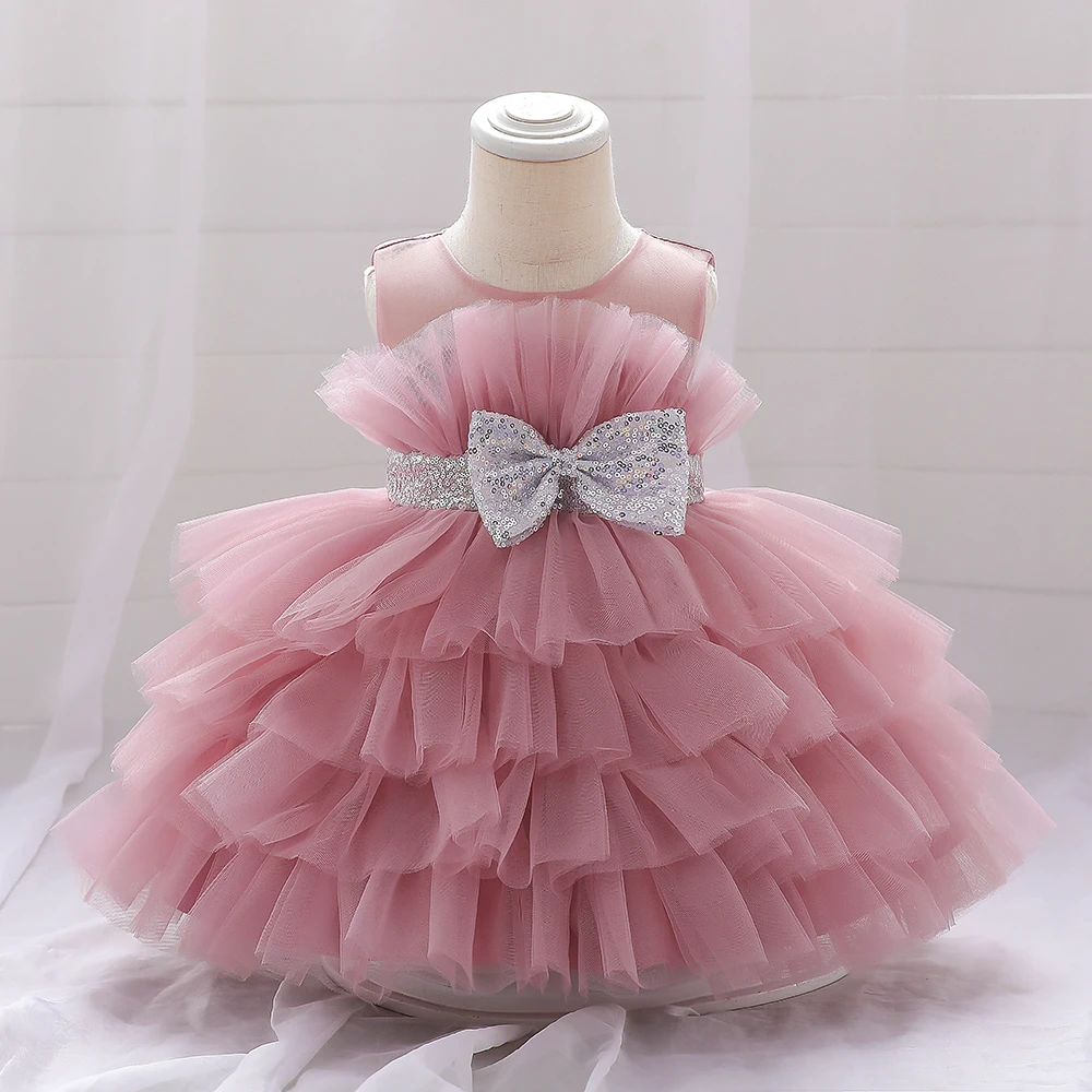 Infant Bow 1st Birthday Girl Dress Costumes Toddler Sequin Tutu Princess Party Wedding Dress For Baby White First Communion Gown