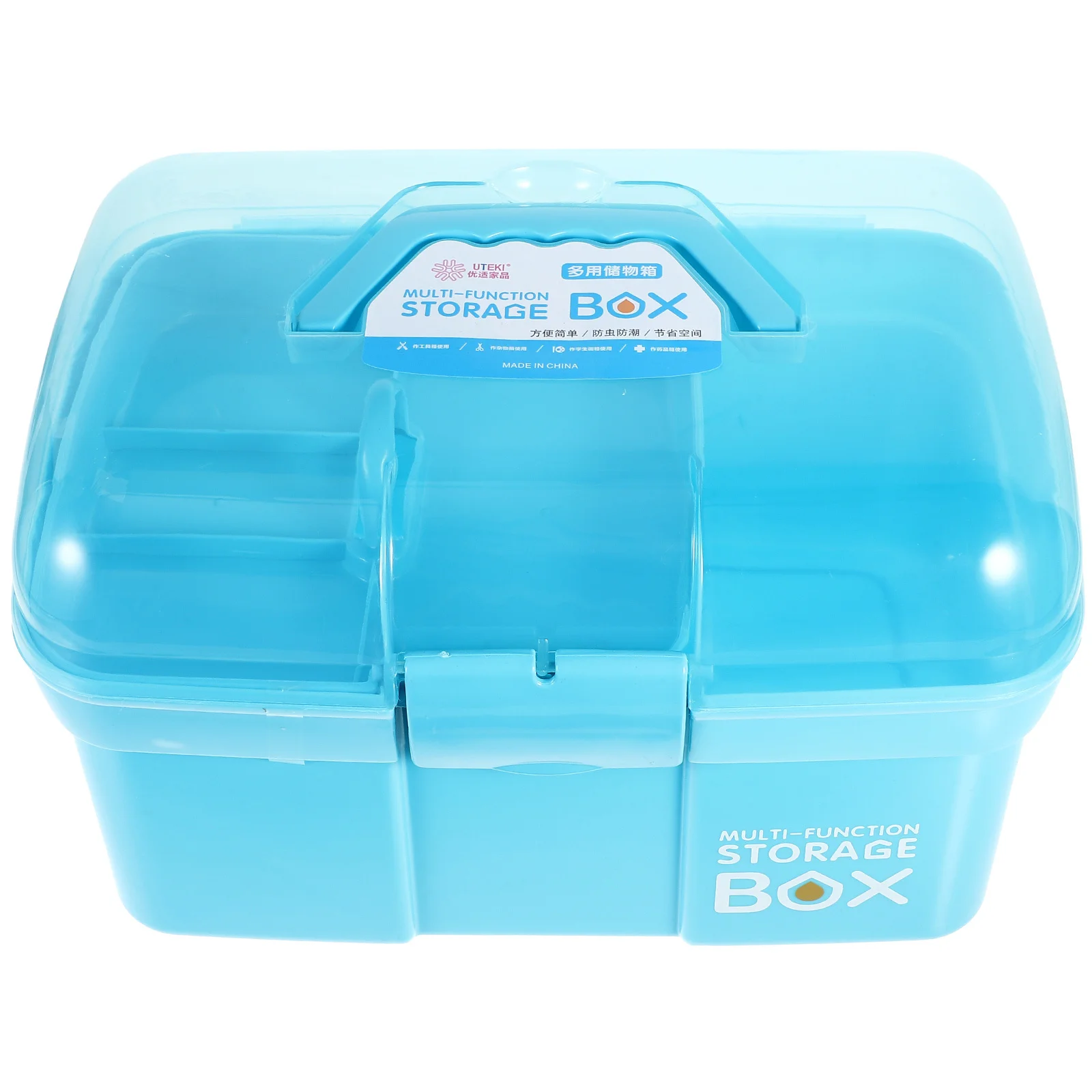 Blue Portable Medicine Cabinet 31x20x20cm Double Layer Organizer Sturdy Smooth Design Large -Aid Box