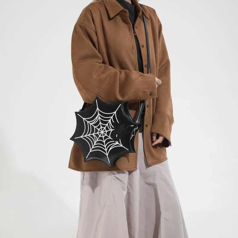 حقيبة مستديرة صغيرة للنساء على شكل شبكة العنكبوت حقيبة كروس لطيفة ومبتكرة حقيبة يد بسحاب محفظة للسيدات حقيبة ساعي البريد على الطراز القوطي #2