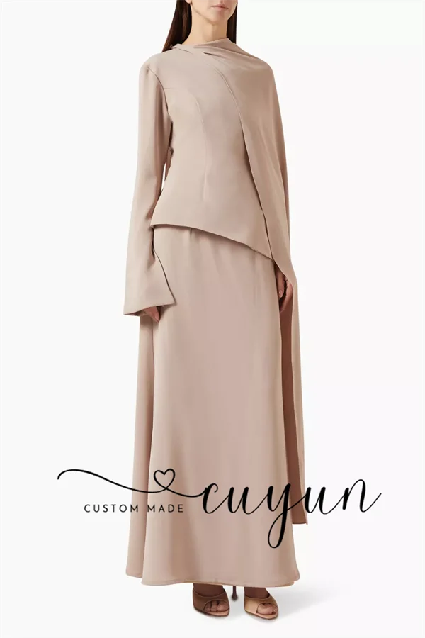 Cuyun personalizado cáqui modesto tornozelo comprimento vestido de baile mangas compridas elegante saudita feminino vestido de festa de casamento convidado wear
