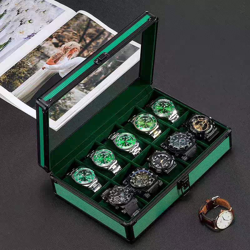 

Luxury jewelry 10 Slots Multi Specification Watch Storage Box Aluminum Alloy Suitcase Case Internal Baffle Removable Display Box