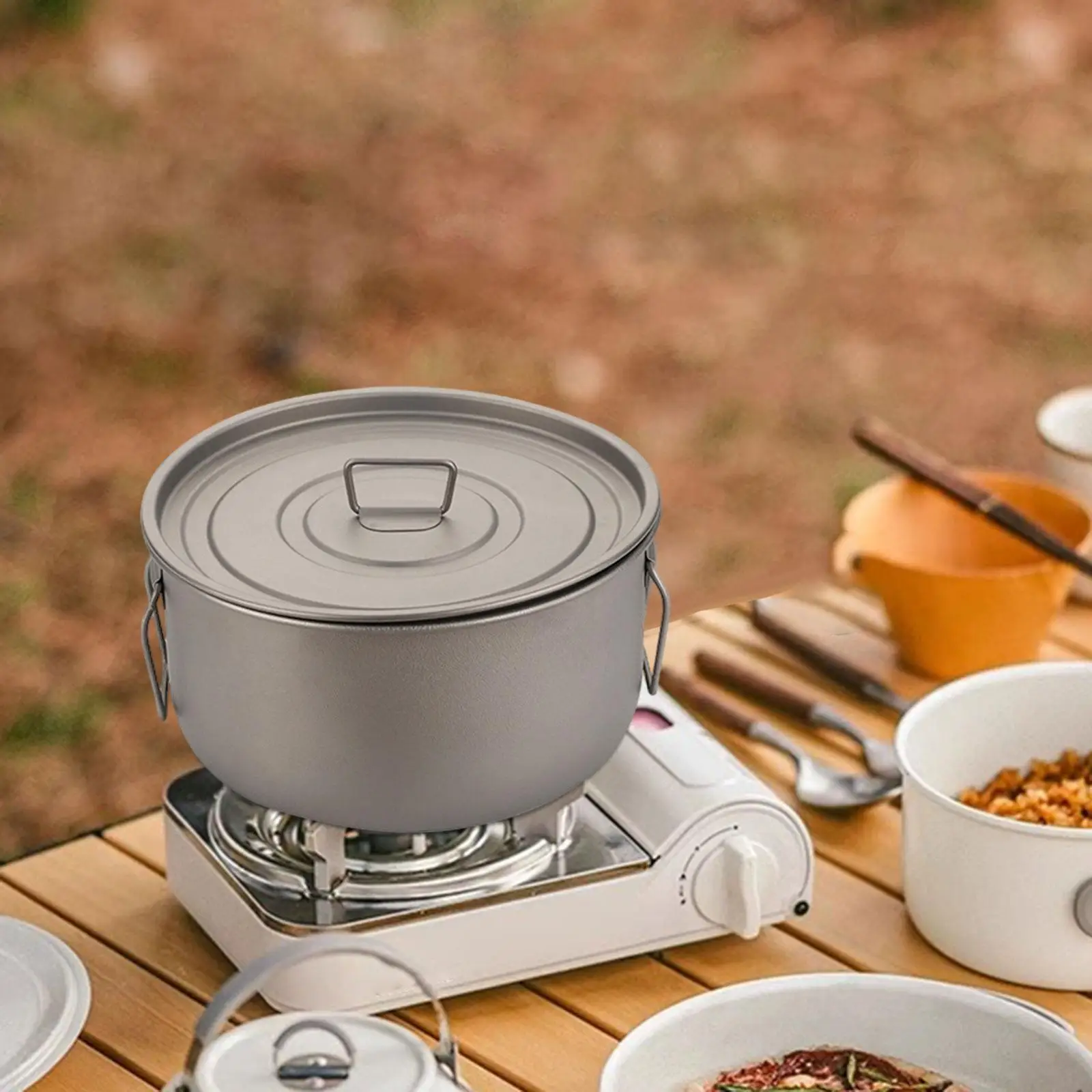 

Outdoor Titanium Pot Cooking Pot 1.8L Lightweight Easy to Clean Soup Pot Camping Cookware Mess Kit for Outdoor Equipment Gear