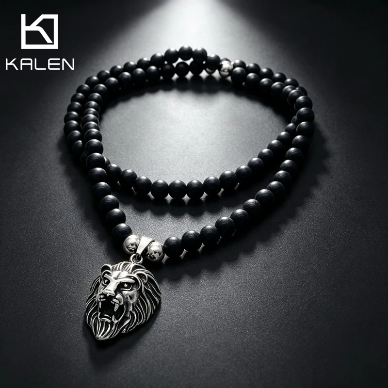 KALEN Vintage Animal Print Stainless Steel Pendant Necklace For Men Punk Dark Knight Bracelet Fashion Jewelry Halloween Gifts