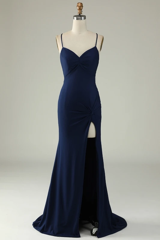 Alta calidad personalizado con cuello en V hasta el suelo sin espalda tenedor alto fiesta de boda sin mangas Vestidos Elegantes Para Mujer