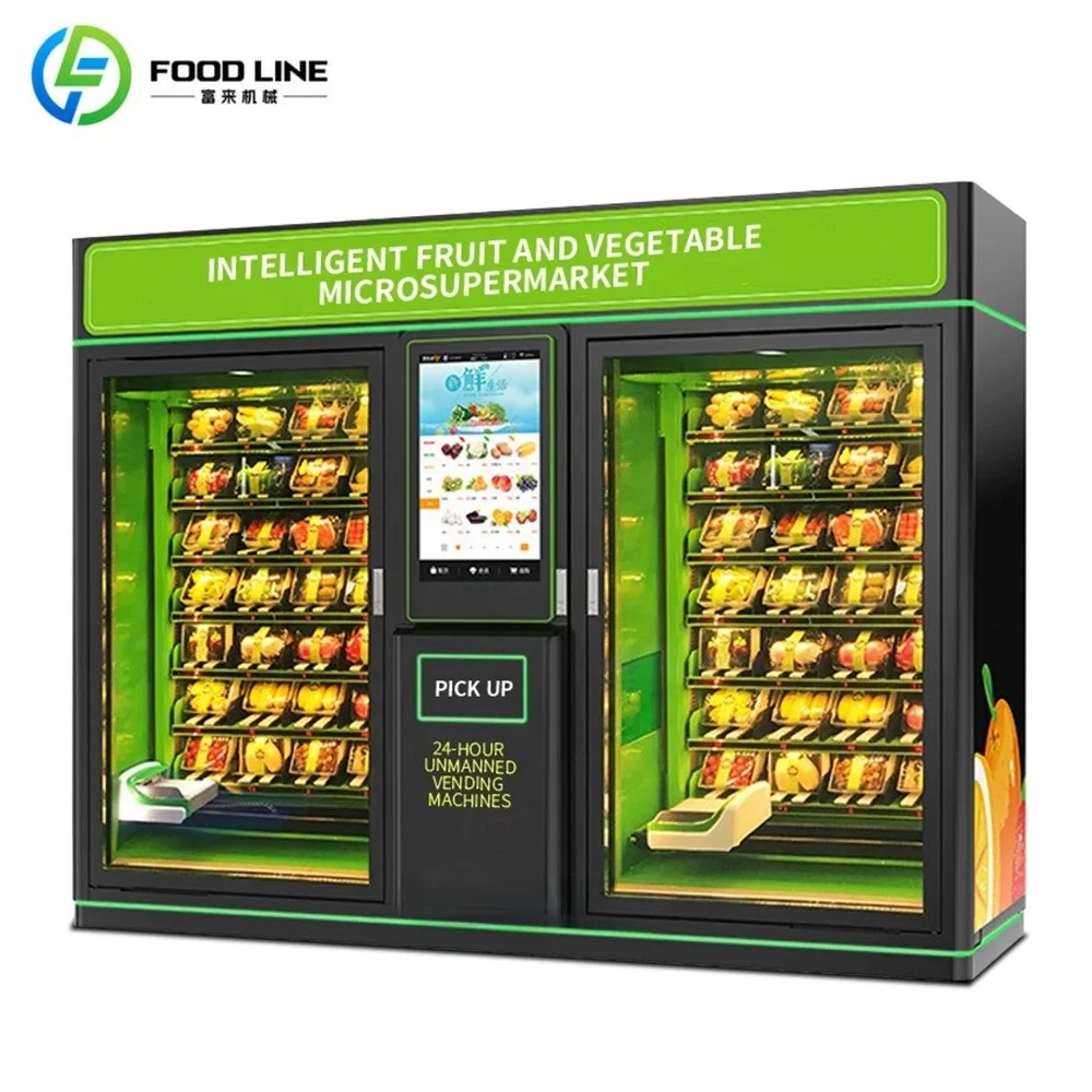 

Полностью автоматический двойной шкаф, коммерческий торговый автомат по оси Xy, сенсорный экран, салат, овощи, свежие фрукты, стальной материал SDK
