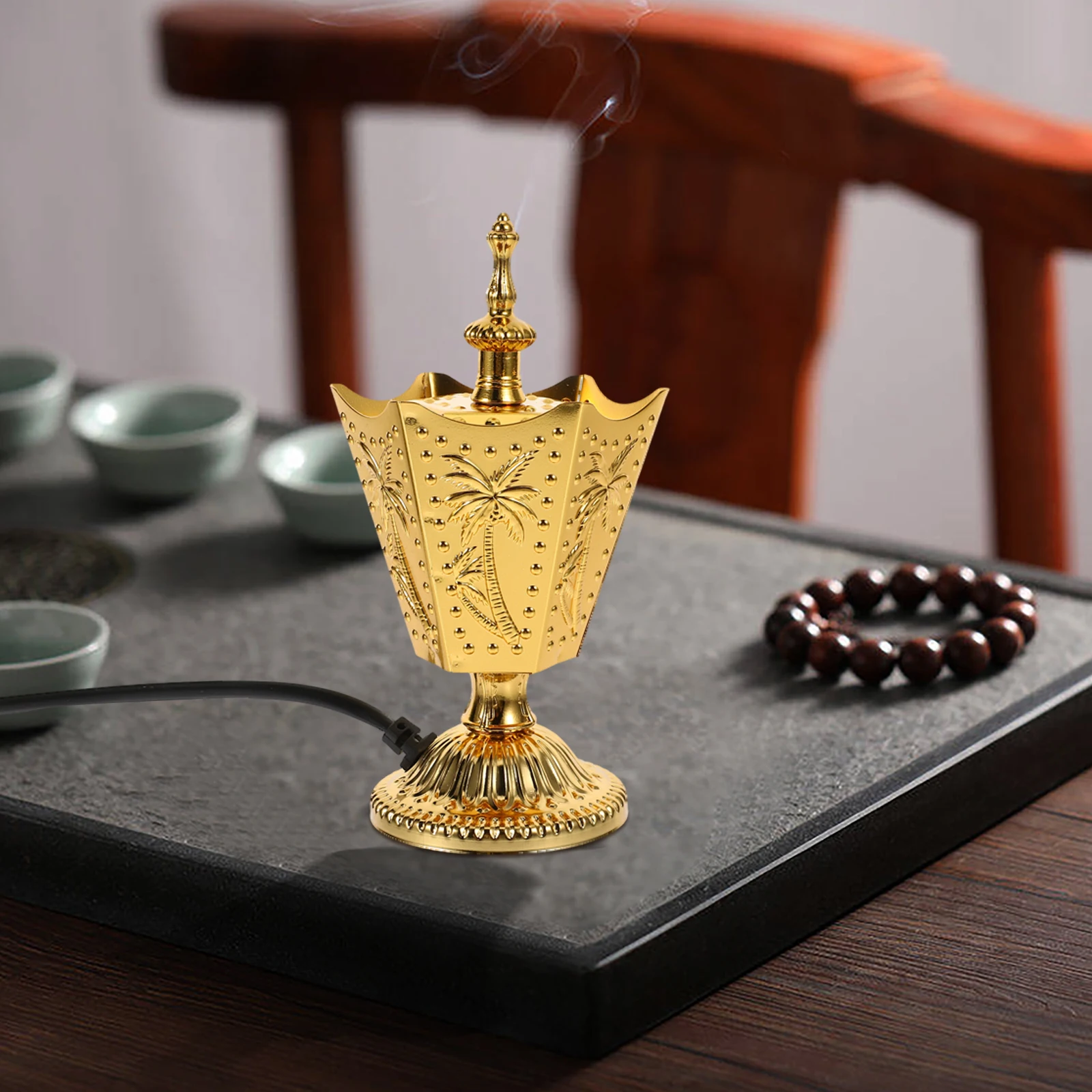 

Vintage Style Electric Incense Burner Copper Material Aroma Censer Plug In Home Decor Incense Holder For Yoga Room 110V Us Plug