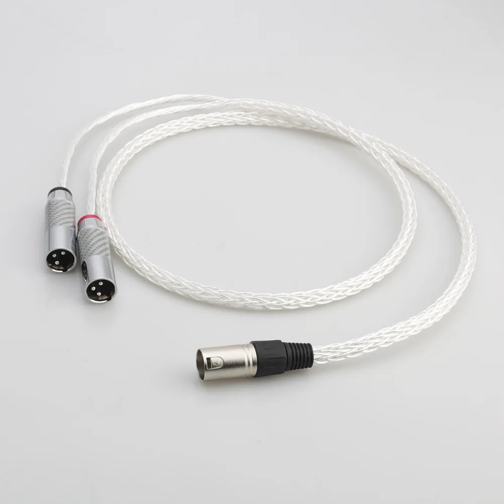 단결정 실버 8AG 와이어 XLR 남성 - 2XLR 남성 연결 와이어, 탄소 섬유 실버 XLR 플러그와 균형 잡힘